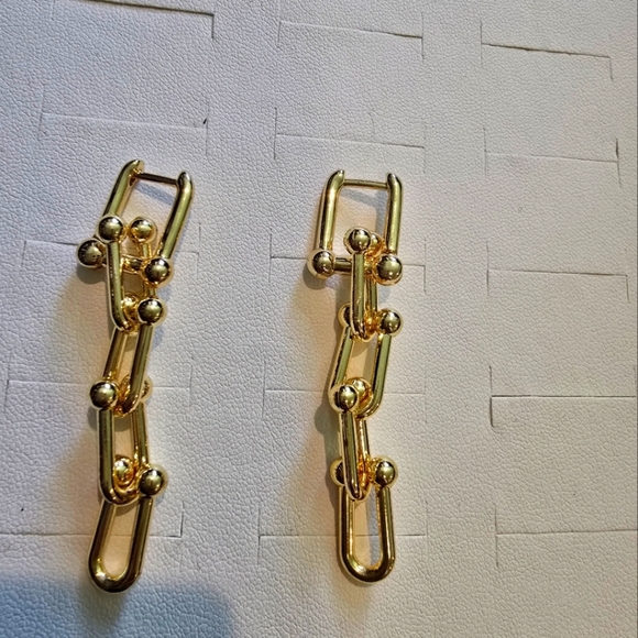 18kgp Dubai Jewelry Elegant Gold Chain Link Earrings - Picture 1 of 3